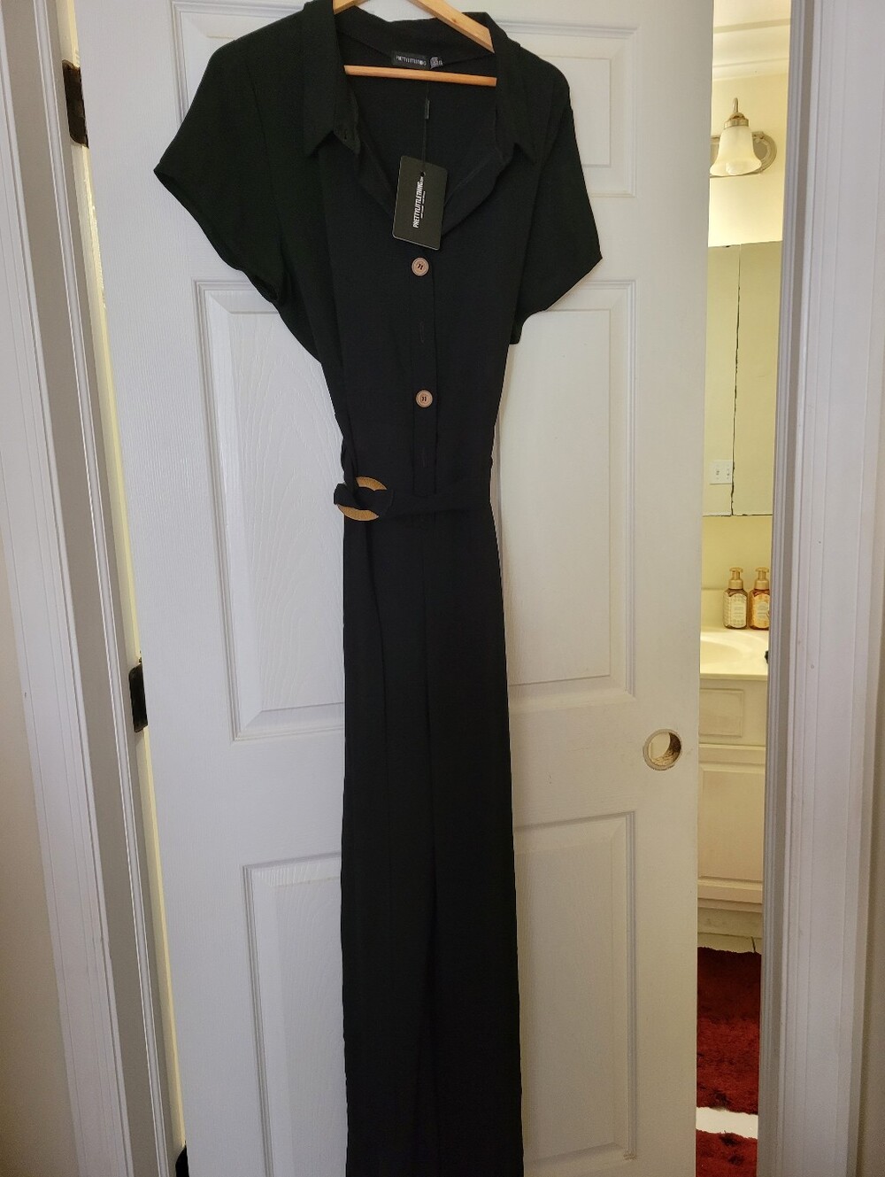 Black Short-Sleeve Belted Collared Jumpsuit